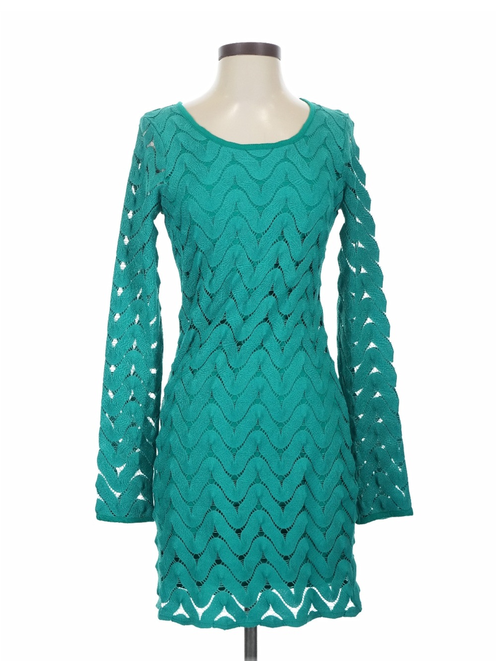 Free People Teal Open-Knit Long Sleeve Dress